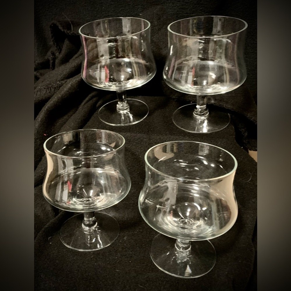 🔍Set of 4 Clear Glass Brandy Snifters – 5” Tall – Classic Hourglass Shape